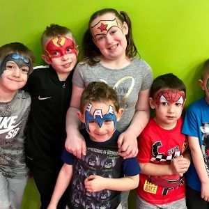 Superhero faces at Kidabulous - free face-painting for kids. Saturdays 10am - 1pm